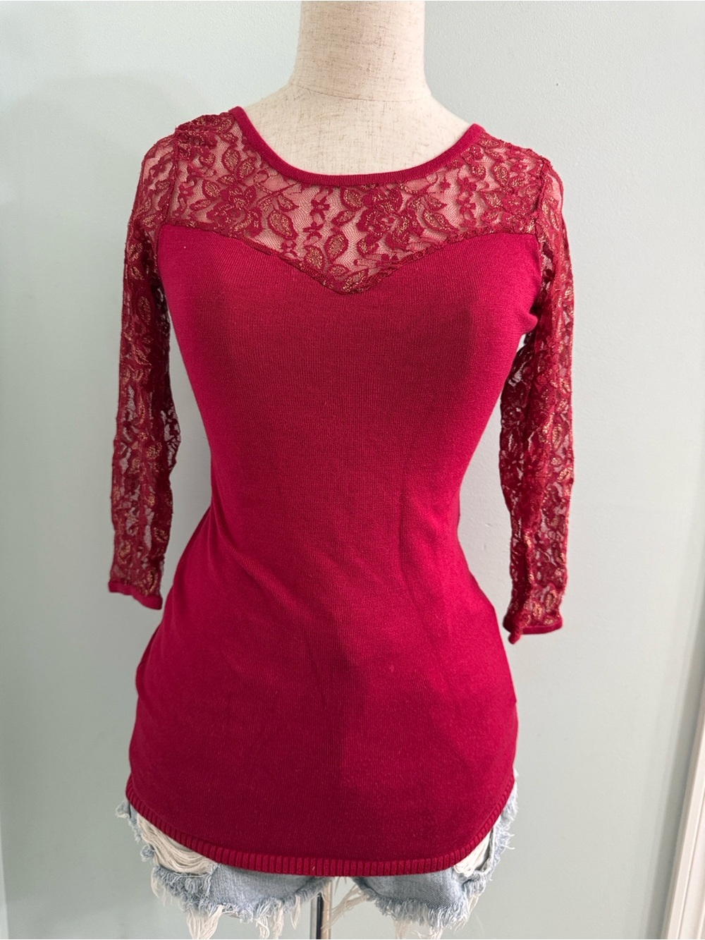 Pretty 2b Bebe Dark Red Lace Tunic Sweater Top S